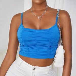 Brand New Shein Blue Ruched Crop Tank Top Size XS